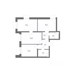 ЖК «Парусная 1», планировка 3-комнатной квартиры, 74.70 м²