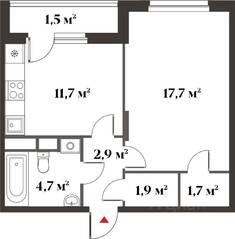 ЖК Миниполис «Восемь кленов», планировка 1-комнатной квартиры, 40.60 м²