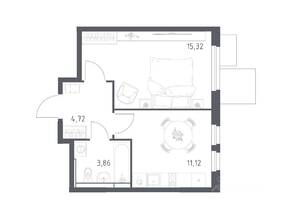 ЖК «Мытищи Парк», планировка 1-комнатной квартиры, 35.02 м²