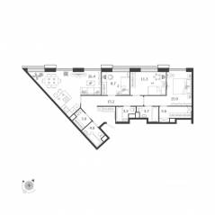 МФК «Voxhall», планировка 3-комнатной квартиры, 96.10 м²