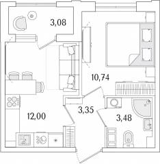 ЖК «Гранат», планировка 1-комнатной квартиры, 31.11 м²