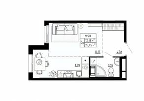МЖК «Аннино Сити», планировка студии, 29.65 м²