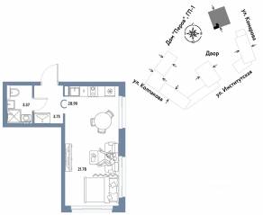 ЖК «Страна.Парковая», планировка студии, 28.90 м²