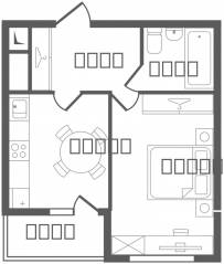 ЖК «Ювента», планировка 1-комнатной квартиры, 38.70 м²