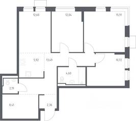 ЖК «Богдановский Лес», планировка 3-комнатной квартиры, 88.24 м²