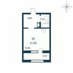 ЖК «Расцветай в Янино», планировка студии, 27.10 м²
