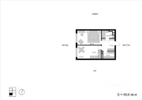 ЖК «Мытищи-Сити», планировка 2-комнатной квартиры, 48.70 м²
