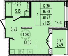 МЖК «Образцовый квартал 14», планировка 1-комнатной квартиры, 36.28 м²
