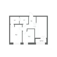 ЖК «NEWПИТЕР», планировка 2-комнатной квартиры, 58.38 м²