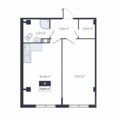 ЖК «Ромашки», планировка 1-комнатной квартиры, 46.10 м²