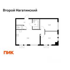 ЖК «Второй Нагатинский», планировка 2-комнатной квартиры, 58.00 м²