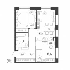 ЖК «Жилой квартал Shagal», планировка 2-комнатной квартиры, 59.50 м²