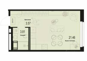 ЖК «ID Murino III», планировка студии, 28.84 м²