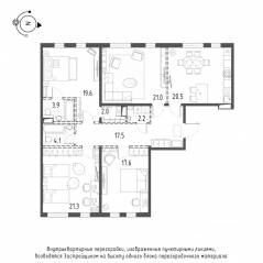 ЖК «Domino Premium», планировка 4-комнатной квартиры, 129.50 м²