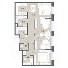 ЖК «Станиславский», планировка 4-комнатной квартиры, 82.20 м²