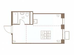 ЖК «Фабрикант», планировка студии, 30.30 м²