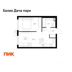 ЖК «Белая Дача парк», планировка 1-комнатной квартиры, 35.50 м²