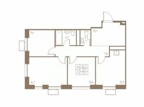 ЖК «Фабрикант», планировка 3-комнатной квартиры, 72.10 м²