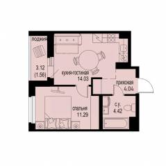 ЖК «ID Murino III», планировка 1-комнатной квартиры, 35.34 м²