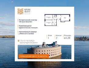 МЖК «Кронфорт. Центральный», планировка 2-комнатной квартиры, 65.28 м²