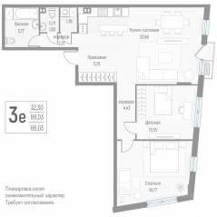 МЖК «Эльйон», планировка 3-комнатной квартиры, 89.00 м²