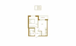 МЖК «Новая история», планировка 1-комнатной квартиры, 34.73 м²