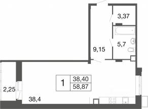 ЖК «Времена года», планировка студии, 58.87 м²