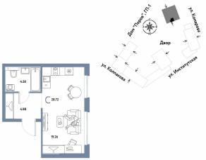 ЖК «Страна.Парковая», планировка студии, 28.72 м²