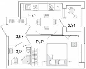 ЖК «Гранат», планировка 1-комнатной квартиры, 30.64 м²