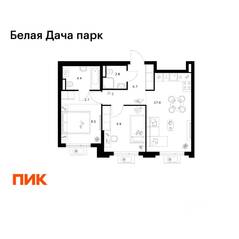 ЖК «Белая Дача парк», планировка 2-комнатной квартиры, 51.80 м²