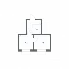 ЖК «Парусная 1», планировка 1-комнатной квартиры, 26.60 м²