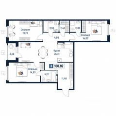 ЖК «Максималист», планировка 3-комнатной квартиры, 100.92 м²