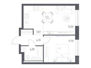 ЖК «Квартал Авиаторов», планировка 1-комнатной квартиры, 40.05 м²