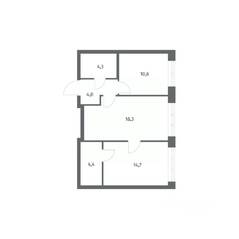 ЖК «NEWПИТЕР», планировка 2-комнатной квартиры, 56.30 м²