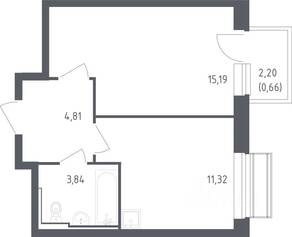 ЖК «Рублевский Квартал», планировка 1-комнатной квартиры, 35.60 м²
