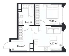 ЖК «1-й Нагатинский», планировка 1-комнатной квартиры, 41.11 м²