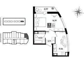 ЖК «DOGMA ЮККИ», планировка 1-комнатной квартиры, 34.45 м²