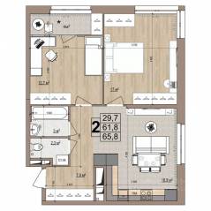 ЖК «Гранд Комфорт», планировка 2-комнатной квартиры, 65.80 м²