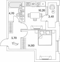 ЖК «Тайм Сквер», планировка 1-комнатной квартиры, 37.10 м²