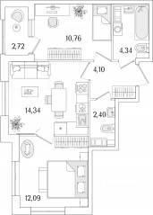 ЖК «Гранат», планировка 2-комнатной квартиры, 49.39 м²