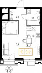 ЖК «Skolkovo One», планировка 1-комнатной квартиры, 31.20 м²