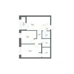 ЖК «NEWПИТЕР», планировка 2-комнатной квартиры, 57.74 м²