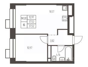 ЖК «Новая Ивантеевка», планировка 2-комнатной квартиры, 37.50 м²