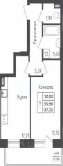 ЖК «Зеленый Оазис-Город», планировка 1-комнатной квартиры, 37.32 м²