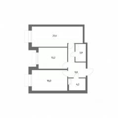 ЖК «Парусная 1», планировка 2-комнатной квартиры, 67.70 м²