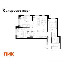ЖК «Саларьево парк», планировка 3-комнатной квартиры, 80.90 м²