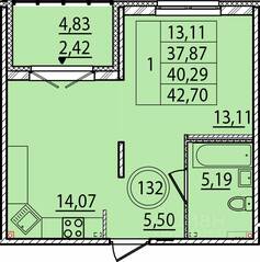 МЖК «Образцовый квартал 15», планировка 1-комнатной квартиры, 37.87 м²