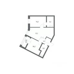 ЖК «NEWПИТЕР», планировка 2-комнатной квартиры, 51.94 м²