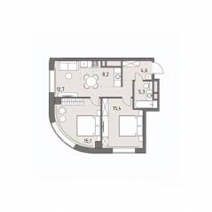 ЖК «Родина Парк», планировка 3-комнатной квартиры, 61.10 м²