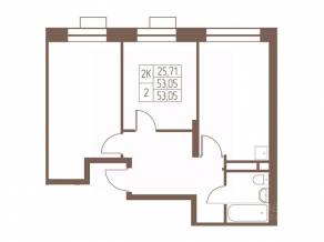 ЖК «Западная Ивантеевка», планировка 2-комнатной квартиры, 53.10 м²